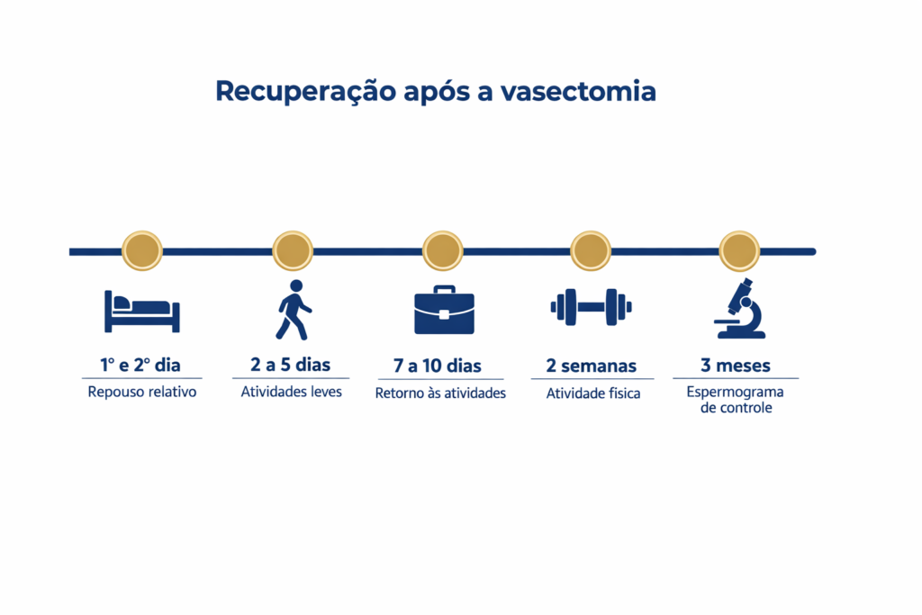 infográfico sobre recuperação pós-vasectomia e cuidados por semana