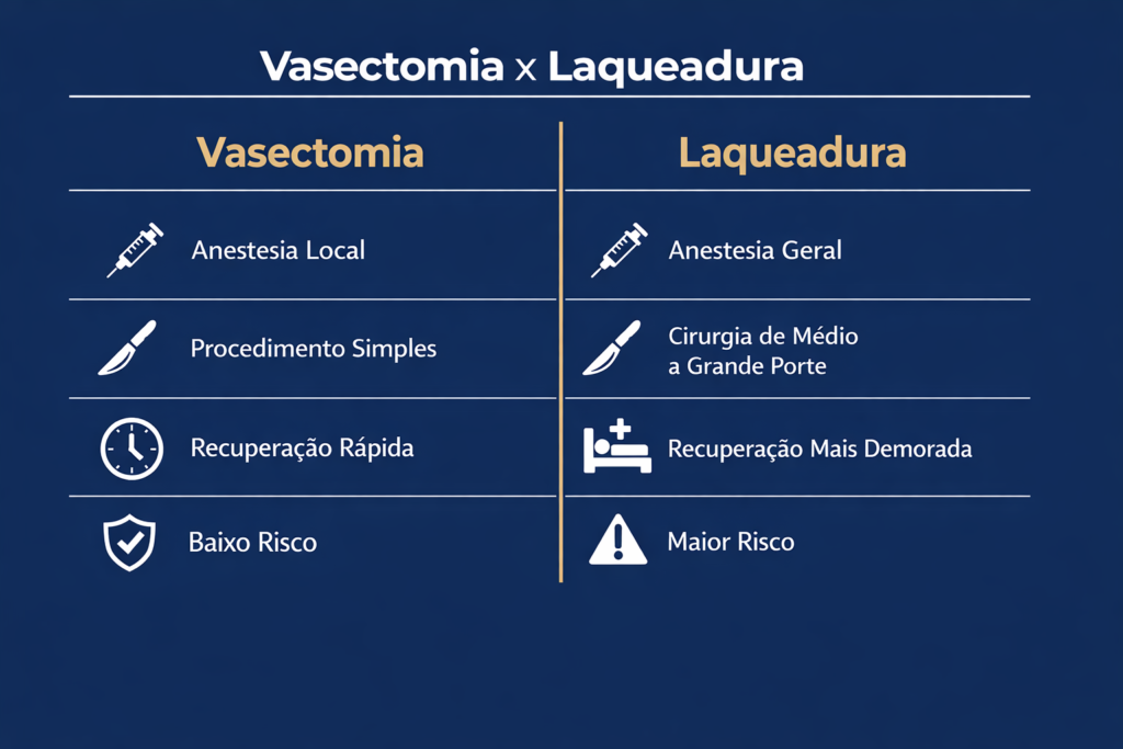 comparação visual entre vasectomia e laqueadura como métodos contraceptivos cirúrgicos