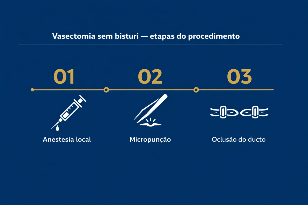 esquema ilustrando como é realizada a vasectomia sem bisturi