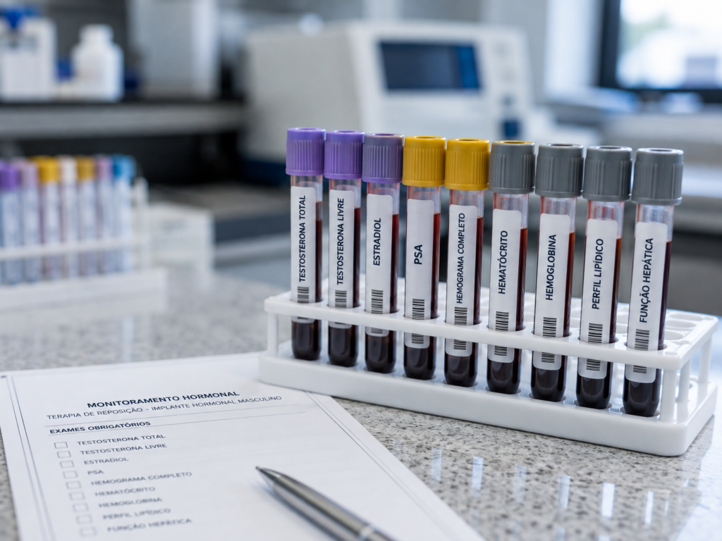 Exames laboratoriais de monitoramento obrigatórios durante a reposição hormonal com implante hormonal masculino